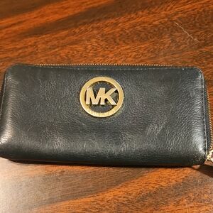 Michael Kors Black Leather Wallet with Gold Emblem